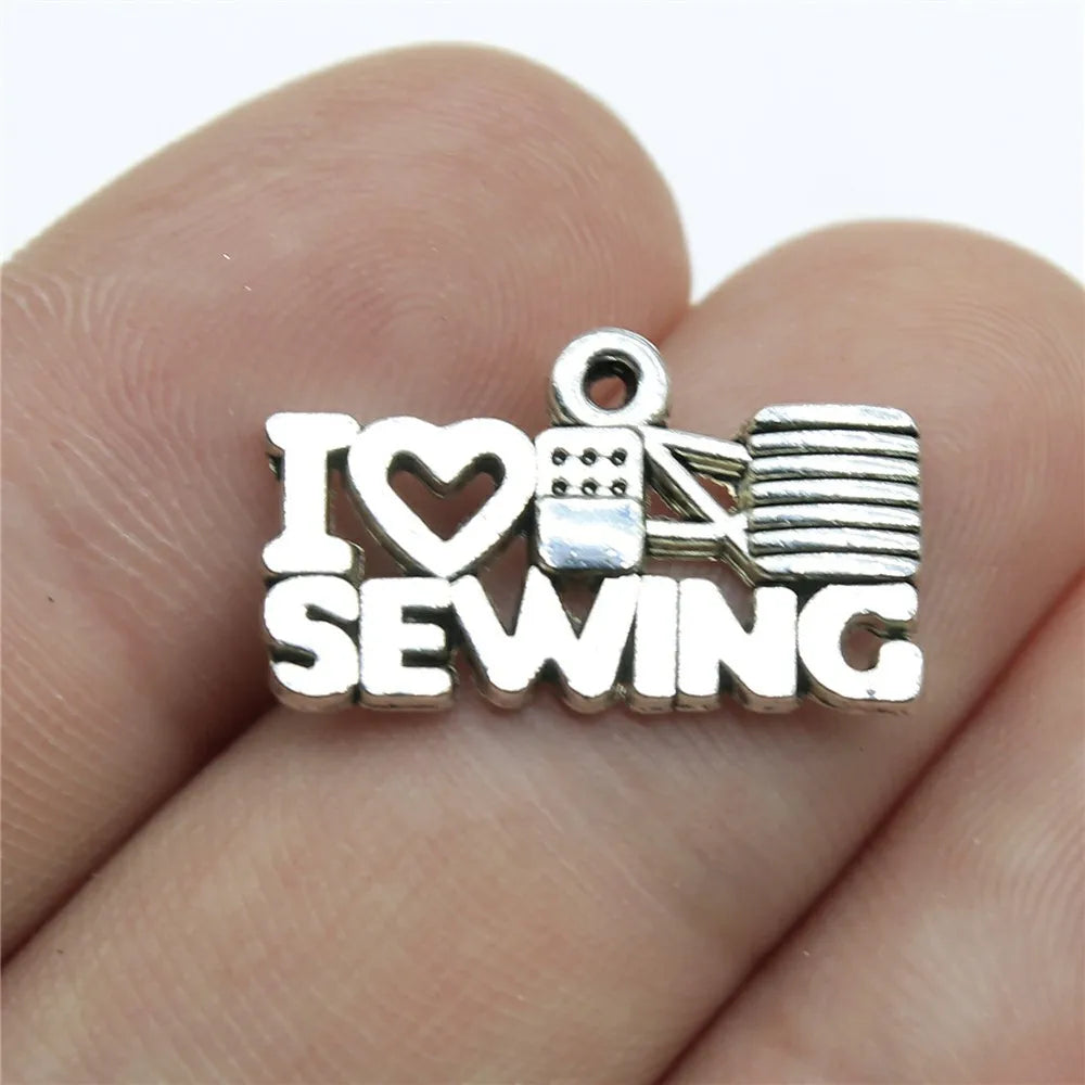 20x12mm 1.3g Antique Silver Zinc Alloy I Heart Sewing Charm Pendant for DIY Craft Jewelry Making