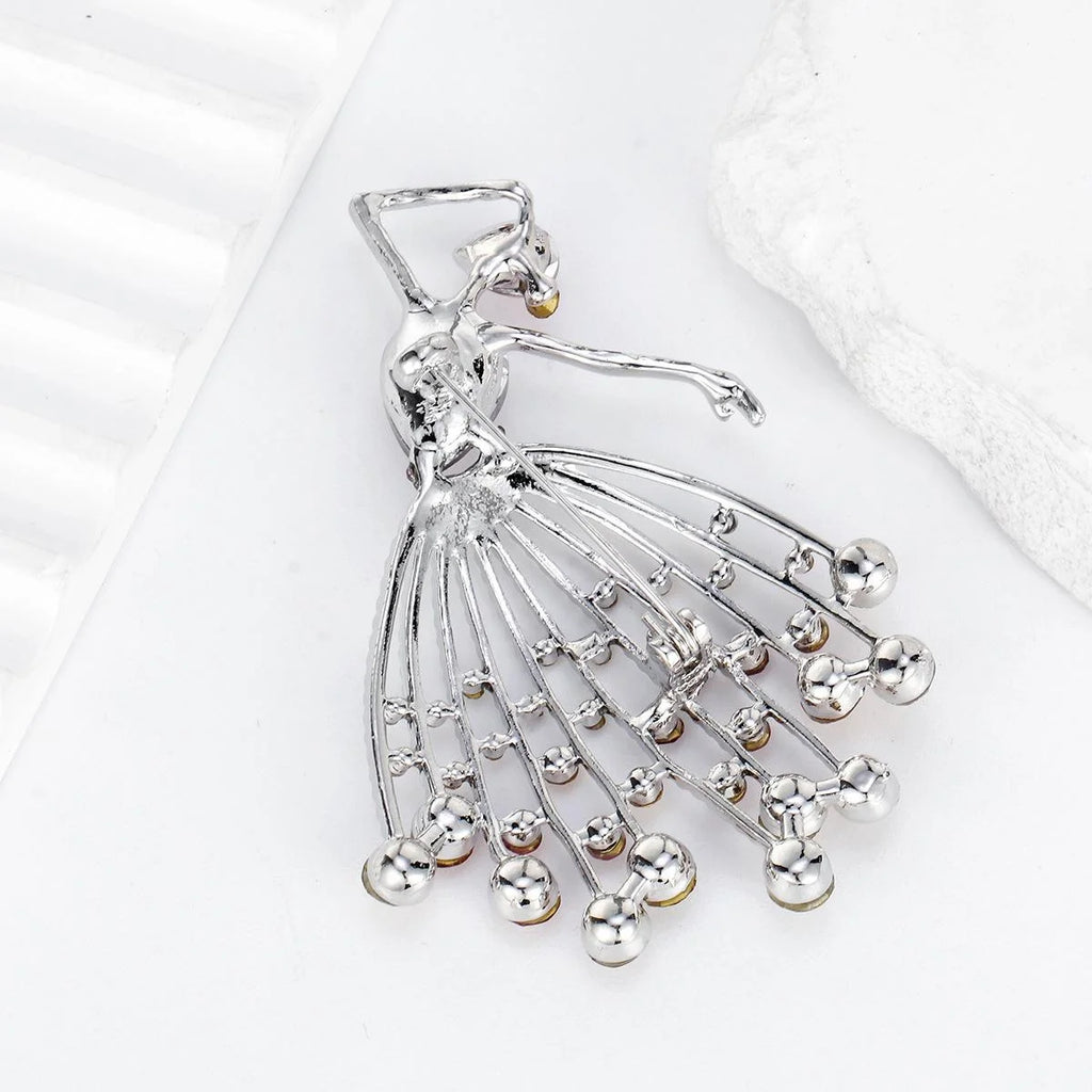 Elegant French Ballet Dancer Brooch With Blue Rhinestone Crystals, Alloy Lapel Pin Corsage Gift For Women
