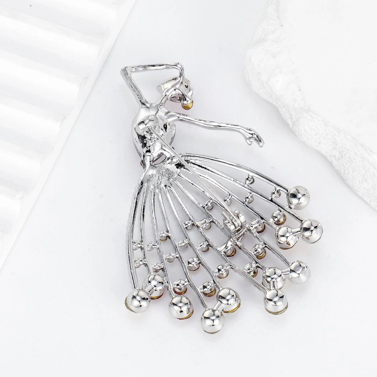 Elegant French Ballet Dancer Brooch With Blue Rhinestone Crystals, Alloy Lapel Pin Corsage Gift For Women