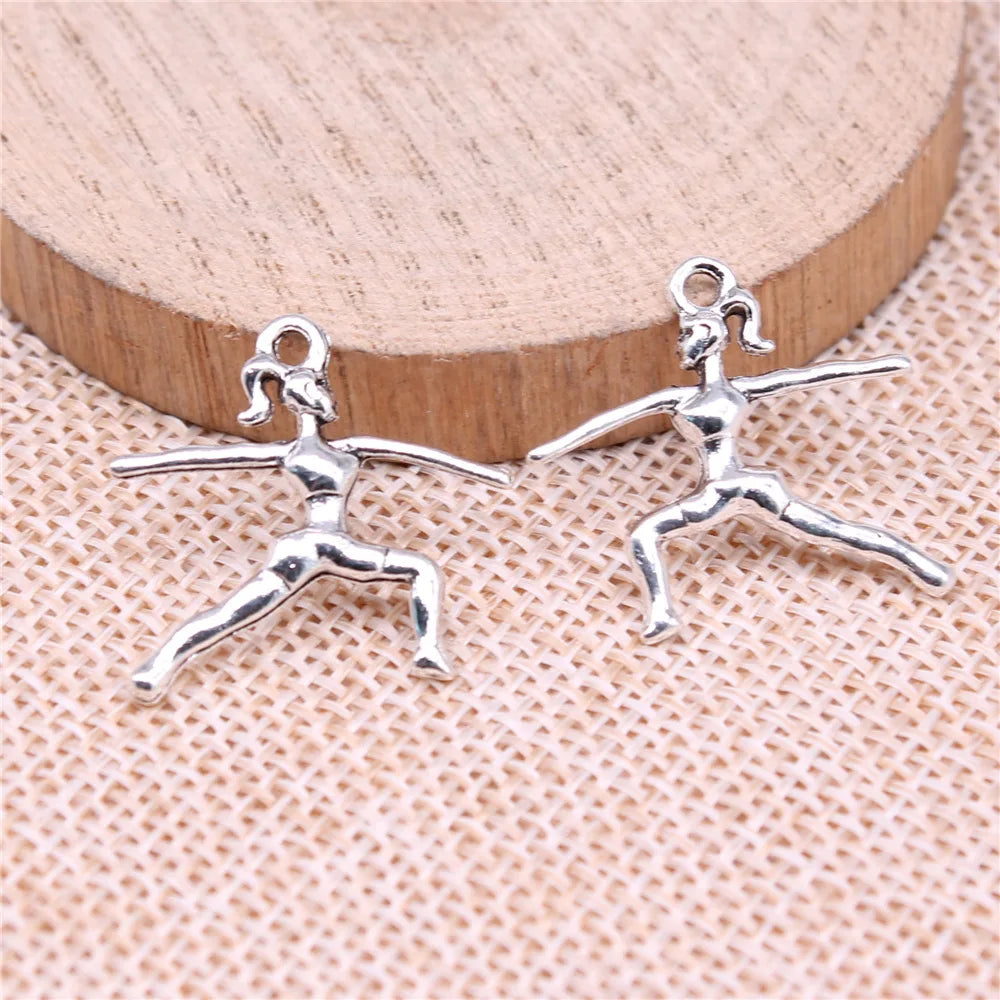 21x23mm 1.5g Antique Silver Zinc Alloy Gymnast Charm Pendant for Sports Theme DIY Jewelry Making