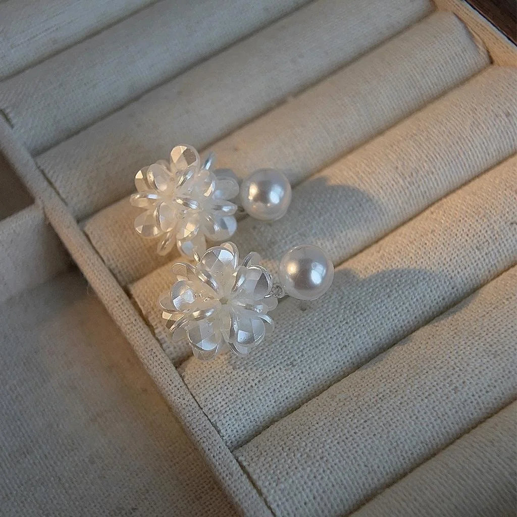 Sweet Floral Resin Hydrangea Drop Earrings With High Gloss Pearls Handmade Summer Jewelry