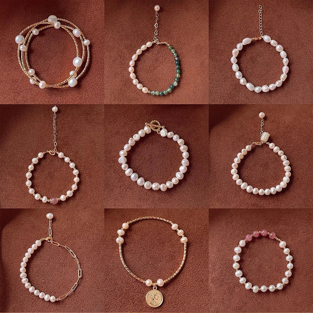 Handmade Freshwater Pearl Bracelet French Vintage Geometric Round Material Jewelry