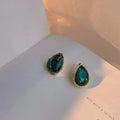 Vintage Luxury Emerald Green Glass Crystal Teardrop Stud Earrings For Women