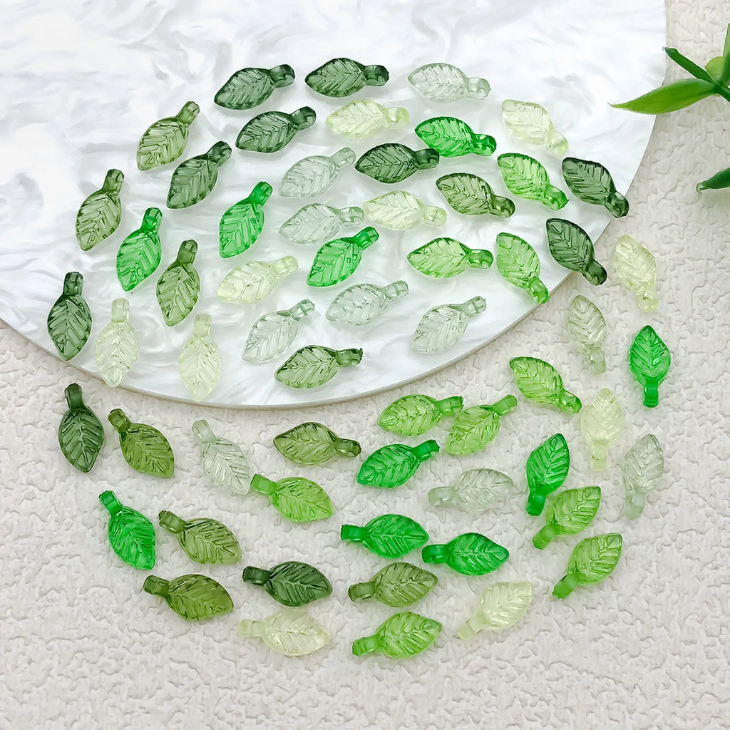Transparent Green Acrylic Mini Leaf Bead Earring Charms for DIY Beaded Jewelry Making