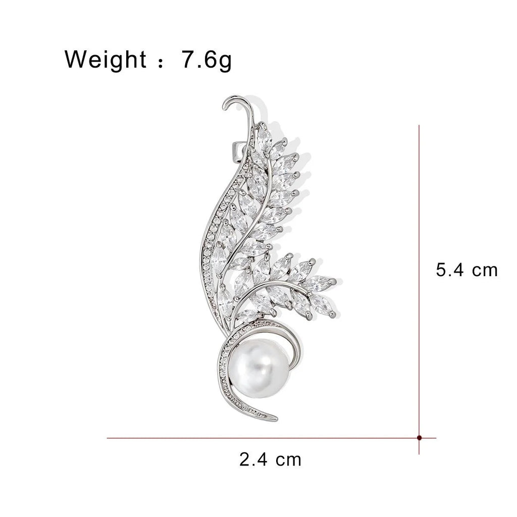 Elegant Angel Wing Pearl And Zircon Brooch Gold Tone Rhinestone Lapel Pin Corsage Suit Accessory Gift