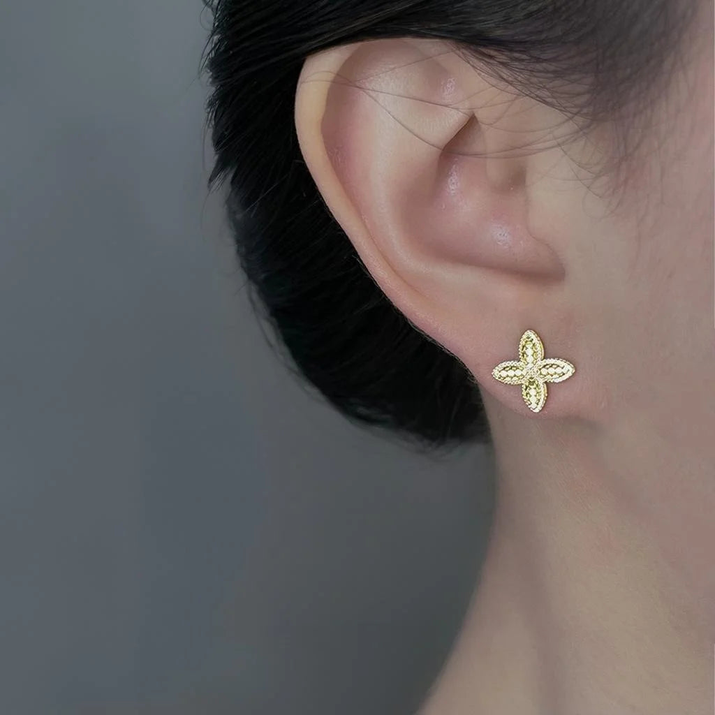 Premium 18K Gold Thick Plated Eco Copper Floral Petal Leaf Drop Earrings For Women