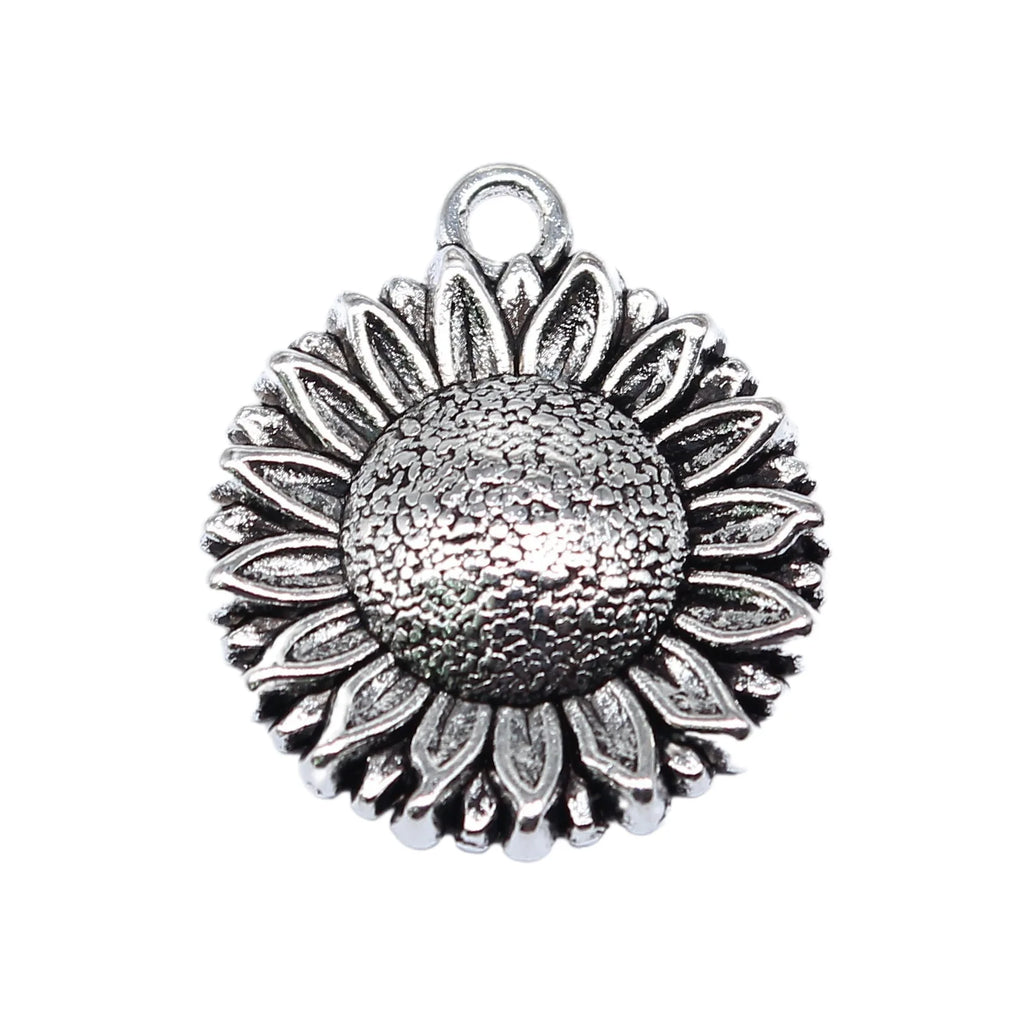 23x20mm 3.1g Antique Silver Zinc Alloy Sunflower Charm Pendant for DIY Necklace Bracelet Jewelry Making