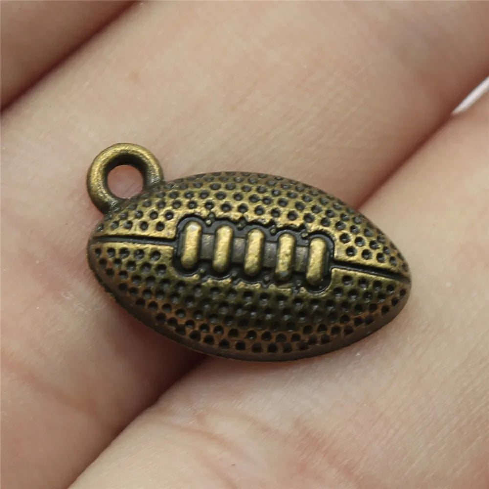 17x10mm 1.2g Multicolor Zinc Alloy Rugby Football Charm Pendant for DIY Sports Necklace Bracelet Making