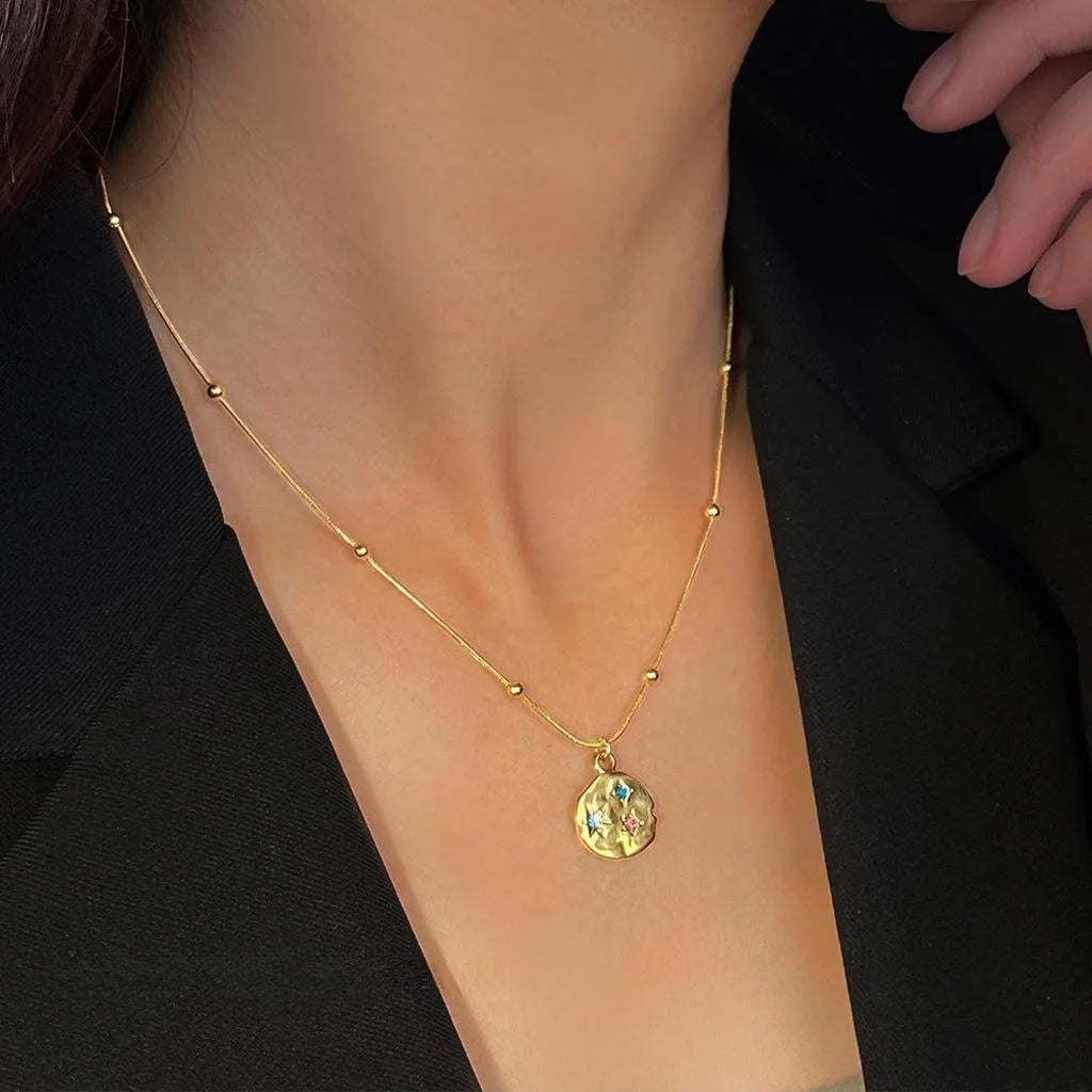 304 Stainless Steel 18K Gold Plated Starburst Rhinestone Collarbone Necklace For Women