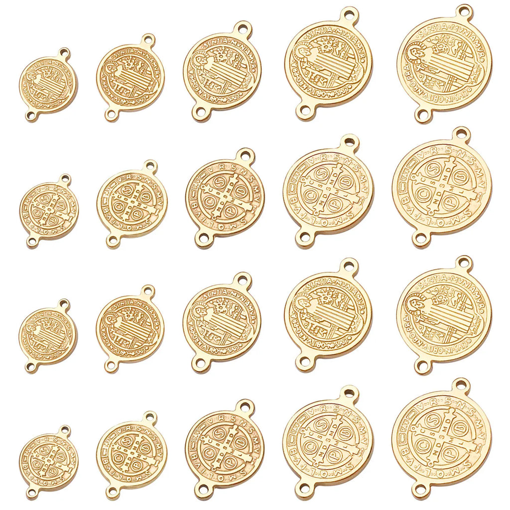 Gold Stainless Steel Round Cross Connector Charm Pendant for DIY Necklace Jewelry Making