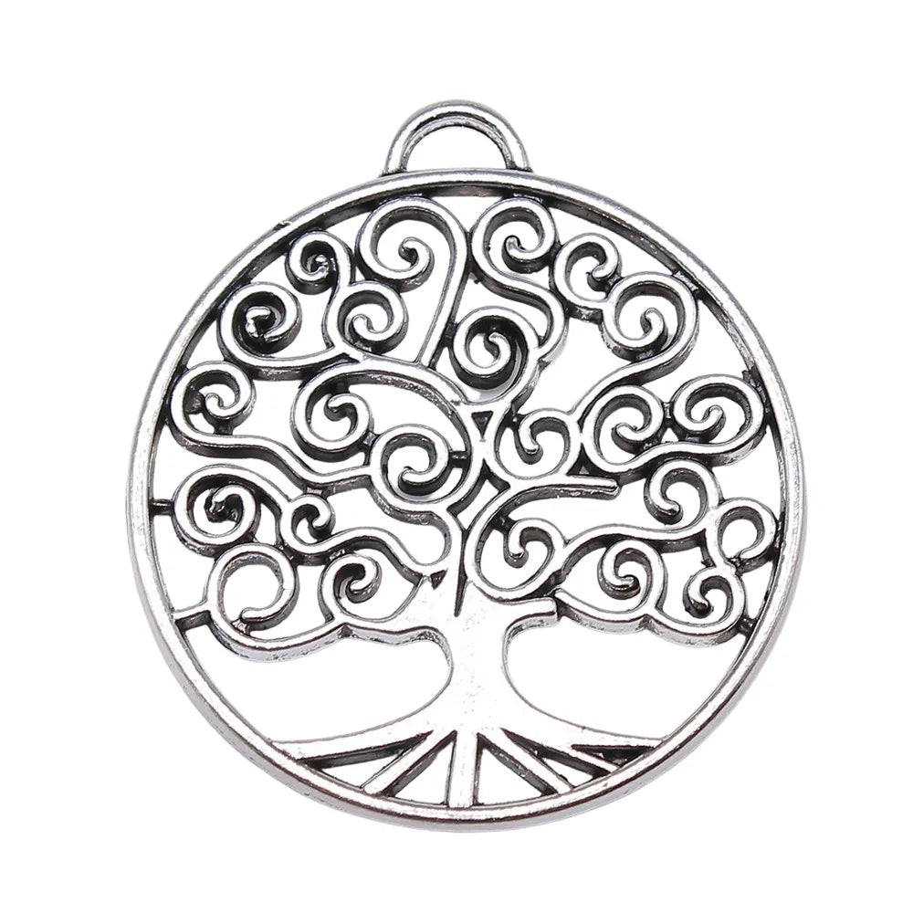 47x42mm 11g Antique Silver Zinc Alloy Round Tree of Life Charm Pendant for DIY Necklace Making