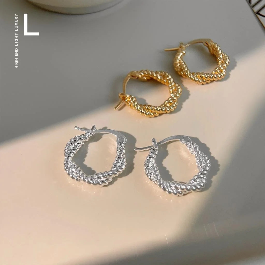 Premium Copper Twisted Braid Hoop Stud Earrings, Minimalist Geometric Office Jewelry