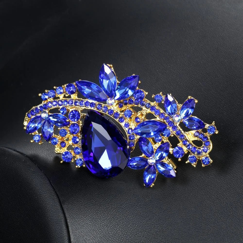 Elegant Blue Rhinestone Crystal Flower Brooch Alloy Luxury Lapel Pin Corsage Suit Accessory Gift