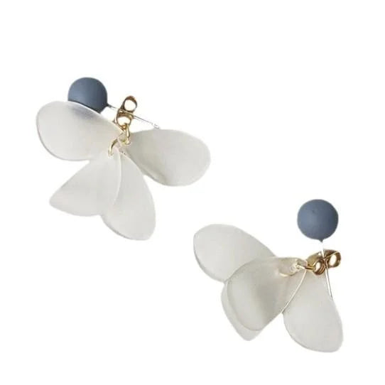 Haze Blue Acrylic Leaf Drop Earrings Silver Plated Needle Handmade Versatile Style