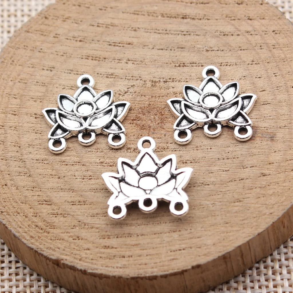 16x16mm 1g Antique Silver Zinc Alloy Lotus connector charm for DIY earrings and bracelet jewelry