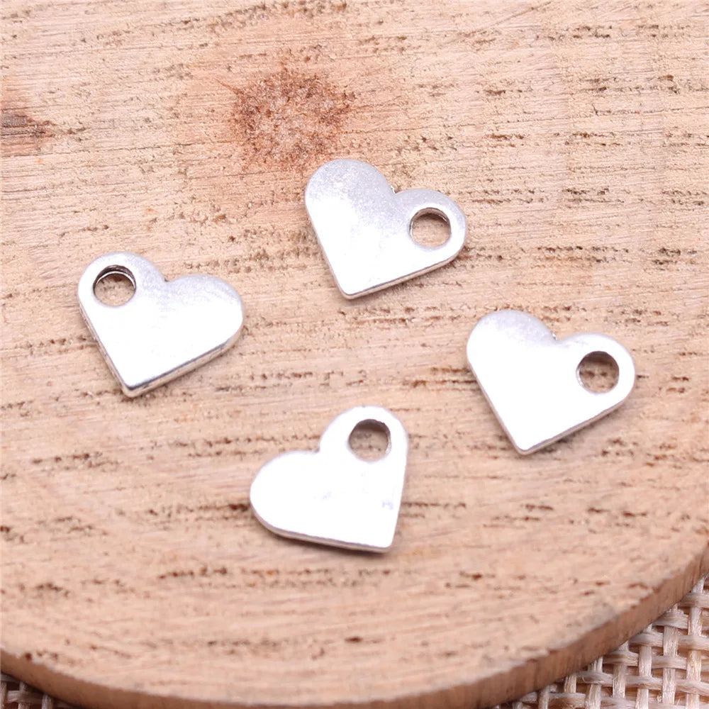 9x8mm 0.34g Antique Silver Zinc Alloy Heart Charm Pendant for DIY Bracelet Necklace Making