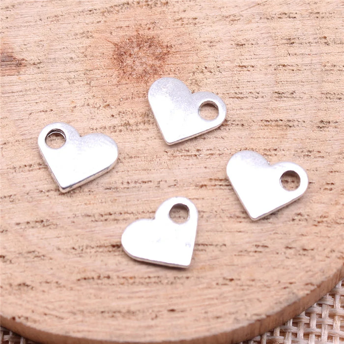 9x8mm 0.34g Antique Silver Zinc Alloy Heart Charm Pendant for DIY Bracelet Necklace Making