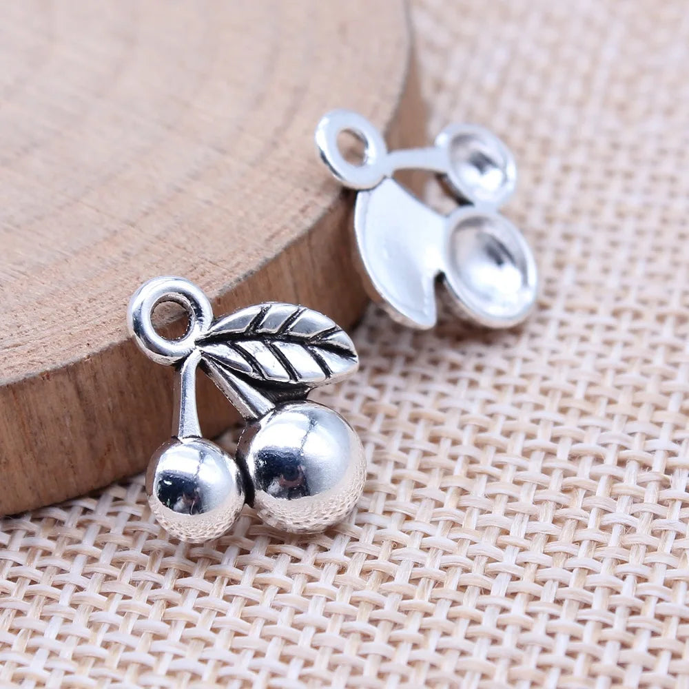 15x15mm 1g Antique Silver Zinc Alloy Cherry Charm Pendant for DIY Bracelet Necklace Jewelry Making
