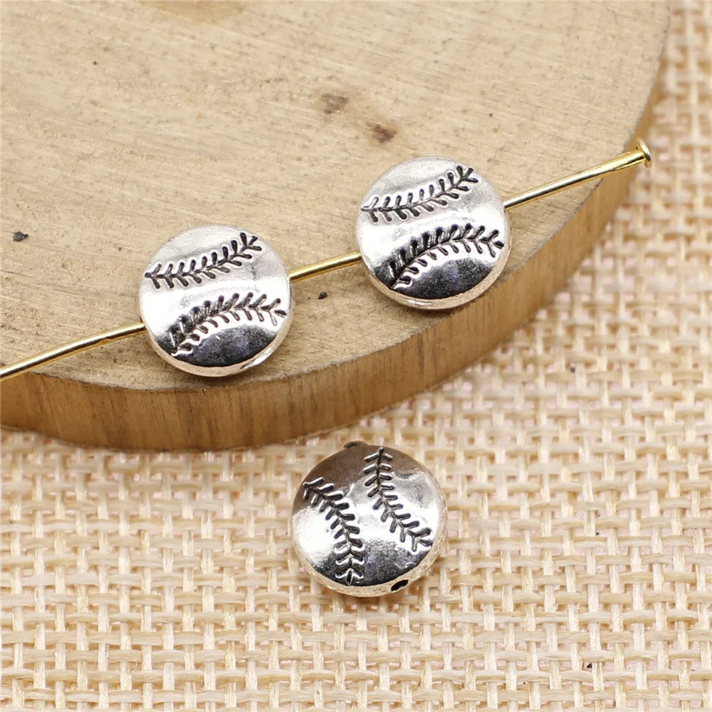10mm 1.5g Antique Silver Zinc Alloy Tennis Ball Loose Metal Beads for DIY Sports Bracelet