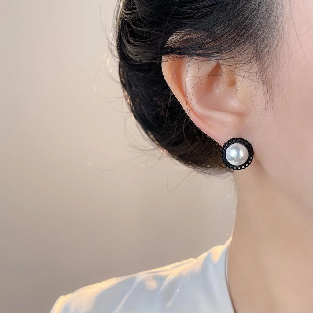 5-Piece Copper Zircon Enamel Pearl Stud Earrings, Fruit Geometric Gift Box
