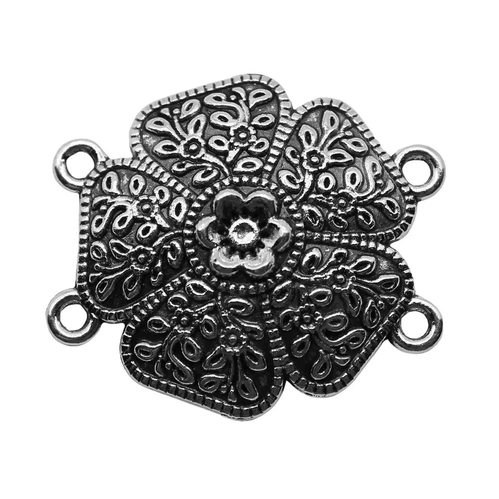 28x31mm 3.8g Antique Silver Zinc Alloy Four Hole Body Chain Connector Charm for DIY Jewelry Making