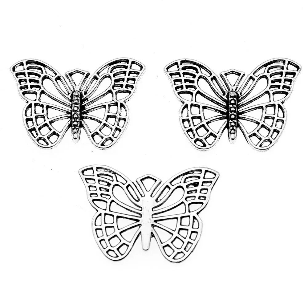 18x25mm 1.3g Antique Silver Zinc Alloy Butterfly Charm Pendant for DIY Necklace Bracelet Making