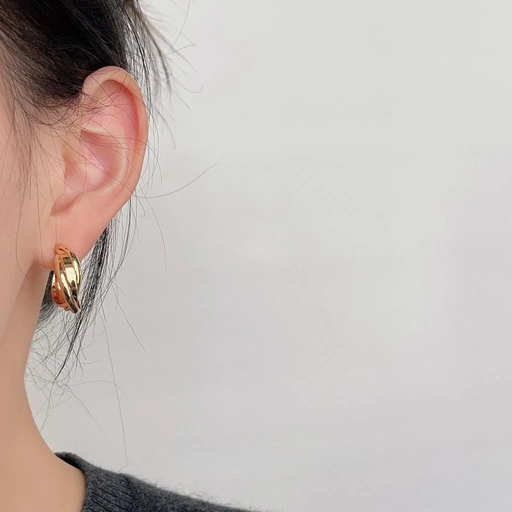 18K Gold Plated Copper Geometric Hoop Drop Earrings Minimalist Luxury Women's Jewelry
