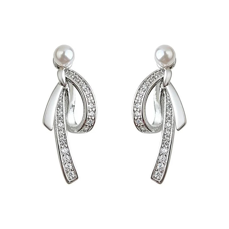 Fashion Zircon Bow Tassel Drop Earrings Eco-Friendly Copper Sweet Cool Jewelry