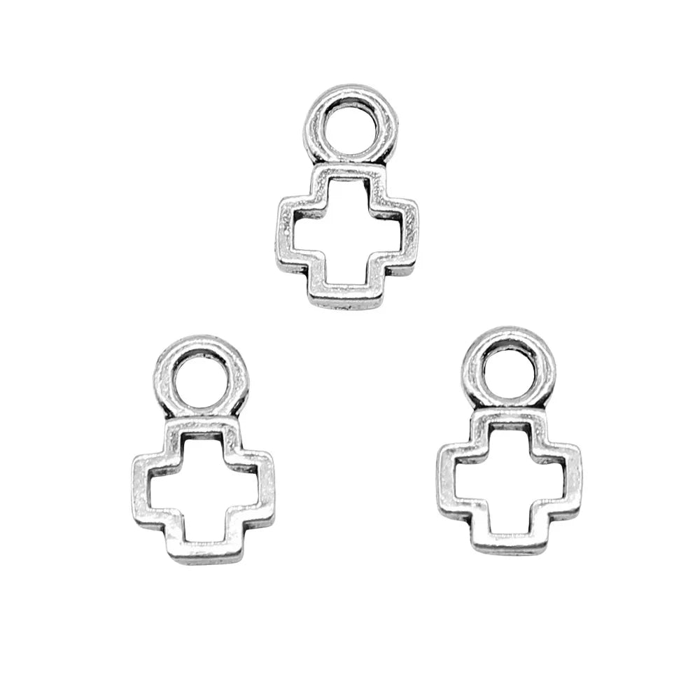 7x12mm 0.4g Antique Silver Zinc Alloy Hollow Cross Charm Pendant for DIY Necklace Bracelet Making