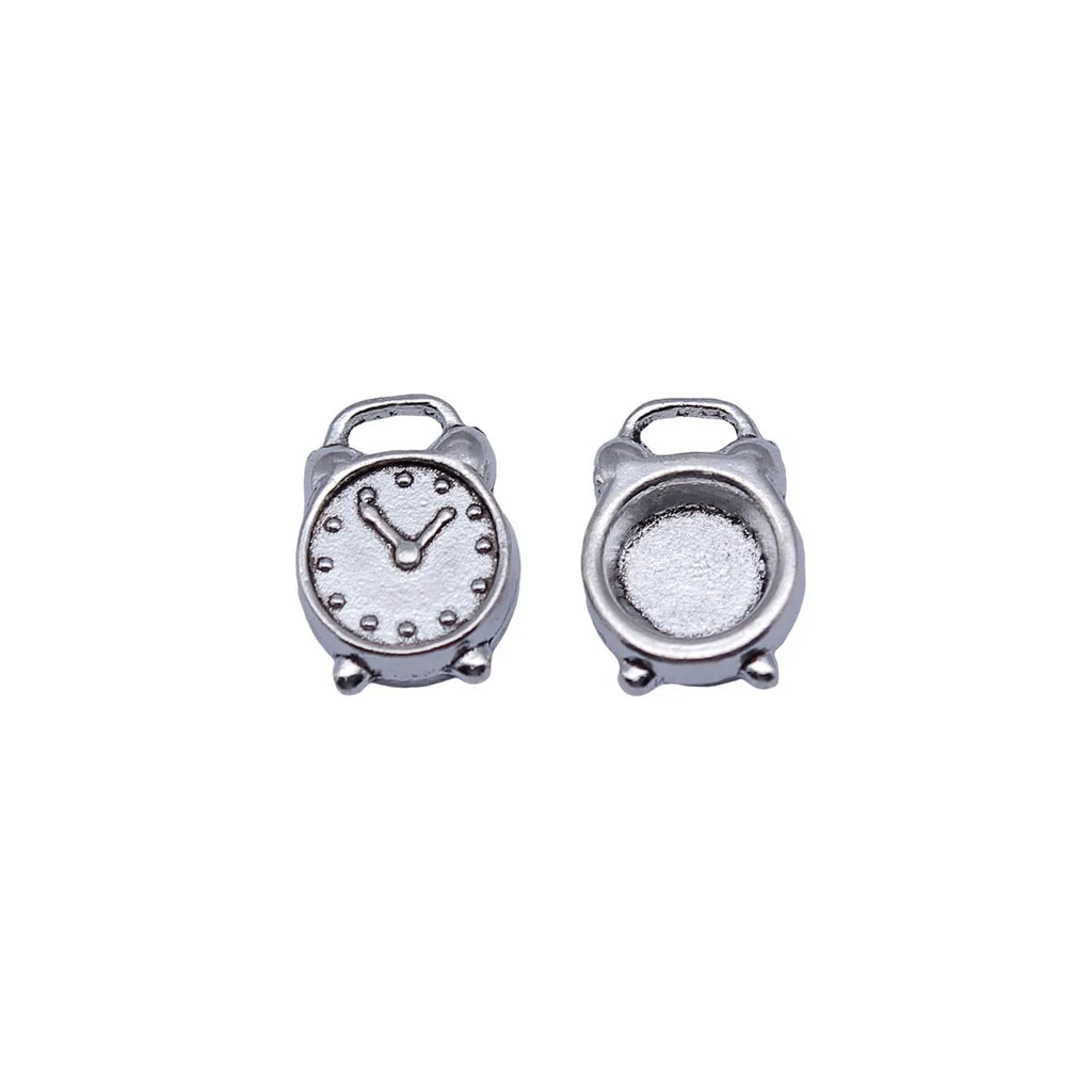 13x9.5mm 1.05g Antique Silver Zinc Alloy Alarm Clock Charm Pendant for DIY Necklace Bracelet Making