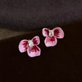 Sweet Enamel Painted Copper Iris Flower Drop Earrings With Zircon Three-Petal Floral Design