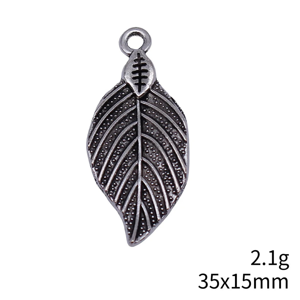 35x15mm 2.1g Antique Silver Zinc Alloy Leaf Charm Pendant for DIY Necklace Bracelet Making