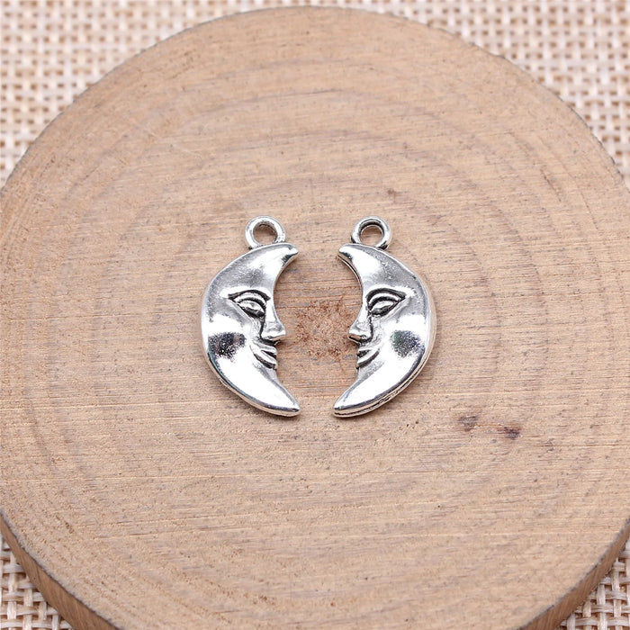 19x9mm 1.3g Antique Silver Zinc Alloy Face Moon Charm Pendant for DIY Celestial Jewelry Making
