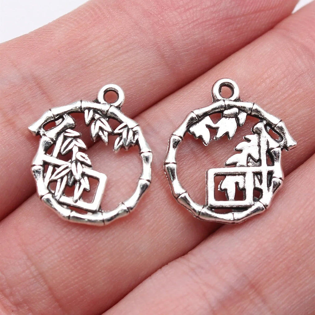 17x18mm 1g Antique Silver Zinc Alloy Bamboo House Charm Pendant for DIY Necklace Bracelet Making