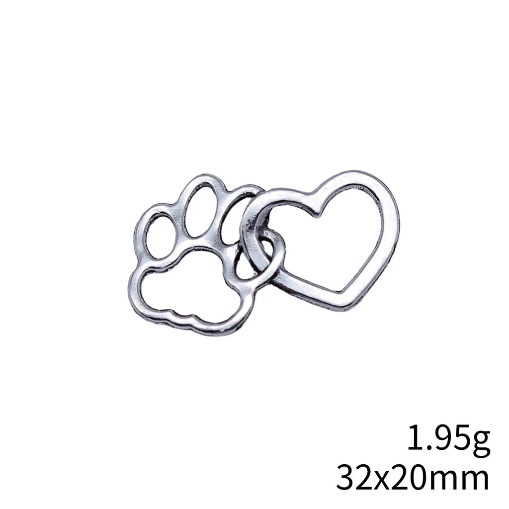 32x20mm 1.95g Antique Silver Zinc Alloy Hollow Dog Paw Heart Charm Pendant for DIY Pet Jewelry