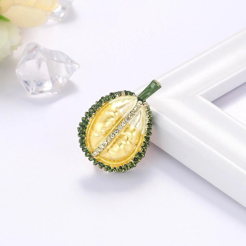 Luxury Enamel Durian Fruit Brooch With Rhinestone Accents, Cute Alloy Lapel Pin Corsage Gift For Women