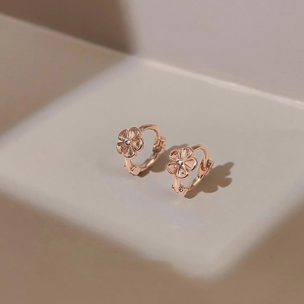 Rose Gold Plated Copper Flower Stud Earrings Simple Elegant Commuter Jewelry
