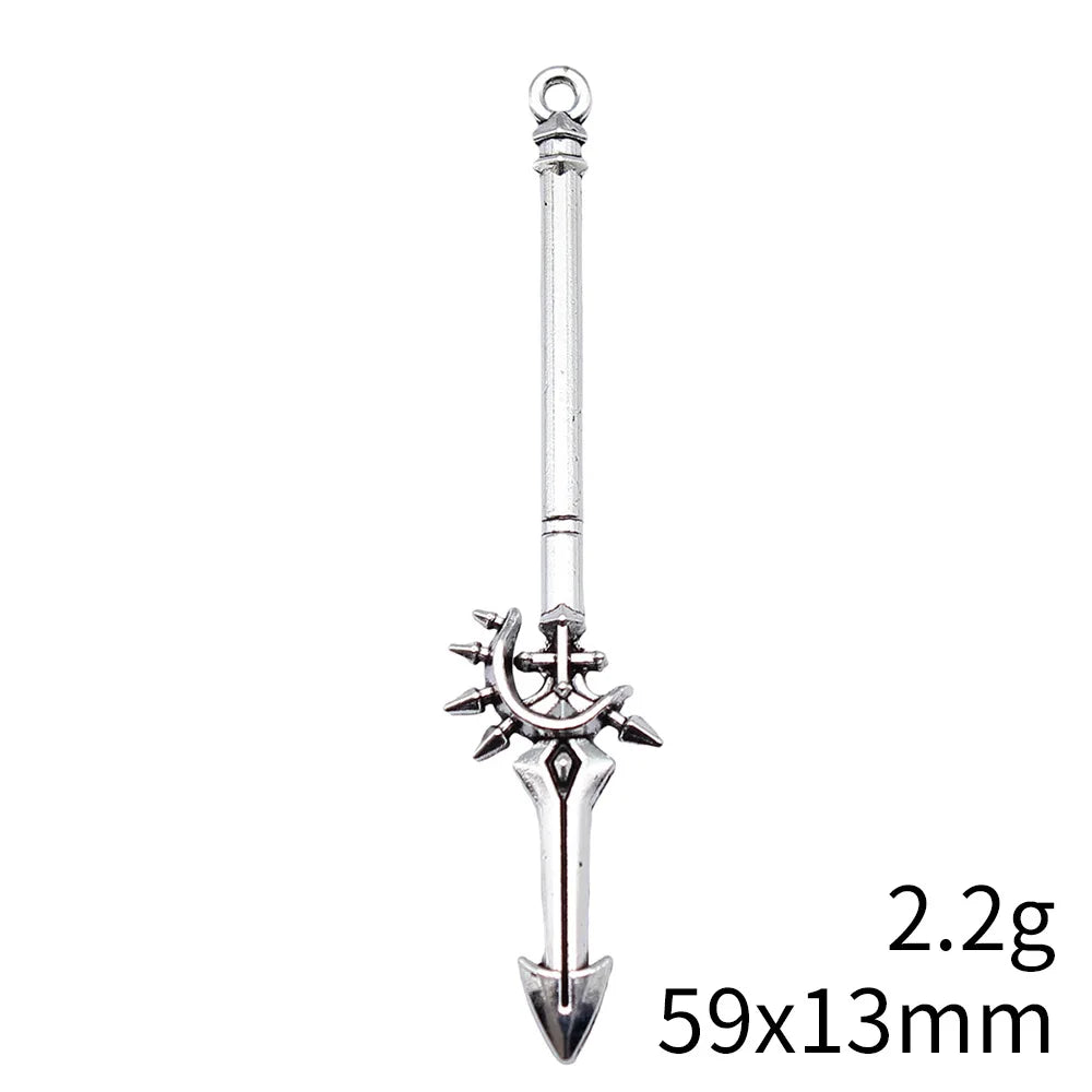 59x13mm 2.2g Antique Silver Zinc Alloy Sword Spear Weapon Charm Pendant for Cosplay DIY Jewelry