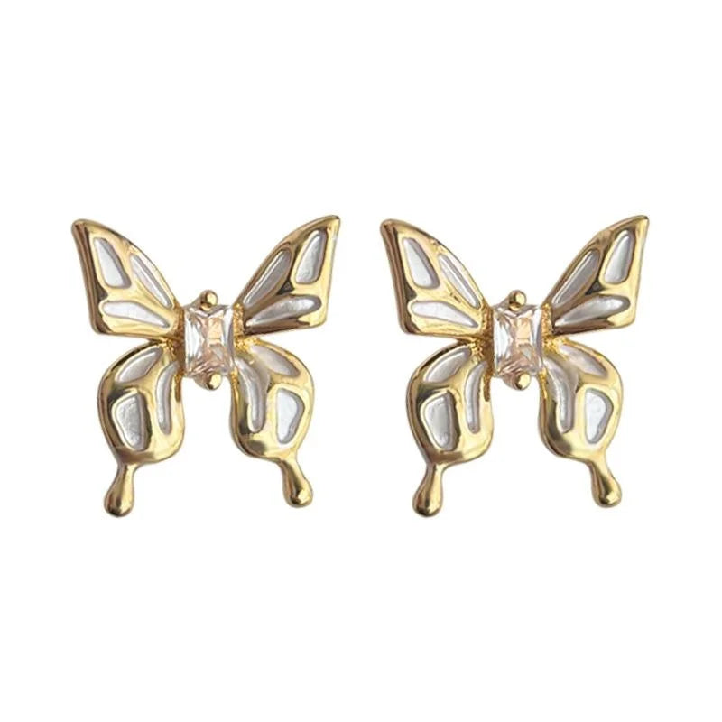 French Light Luxury Butterfly Micro Pave Zircon Copper Stud Earrings