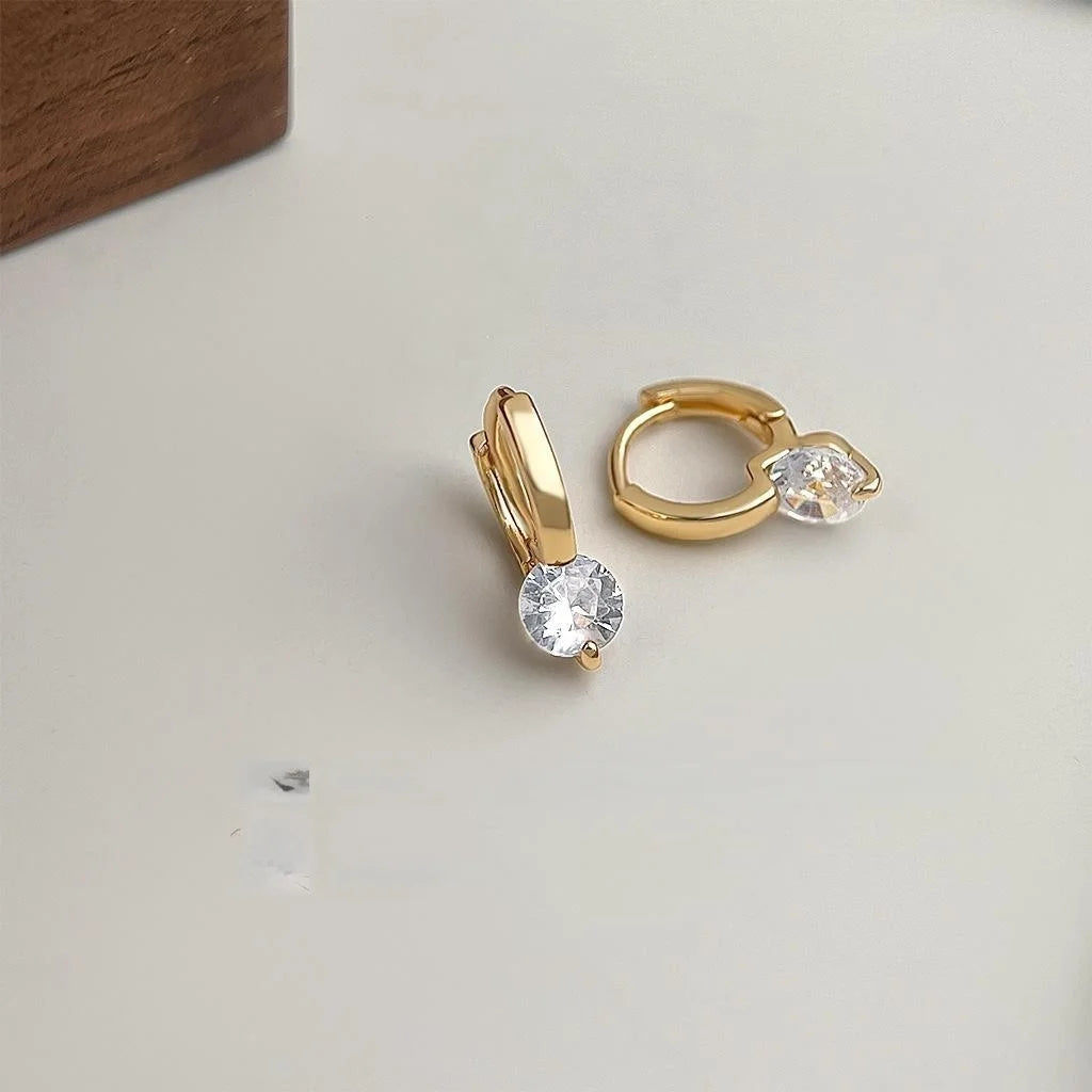 Elegant Copper Round Geometric Zircon Stud Earrings For Women