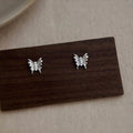Sweet Butterfly Pearl Stud Earrings Copper Silver Plated Pin Minimalist Commuter Jewelry