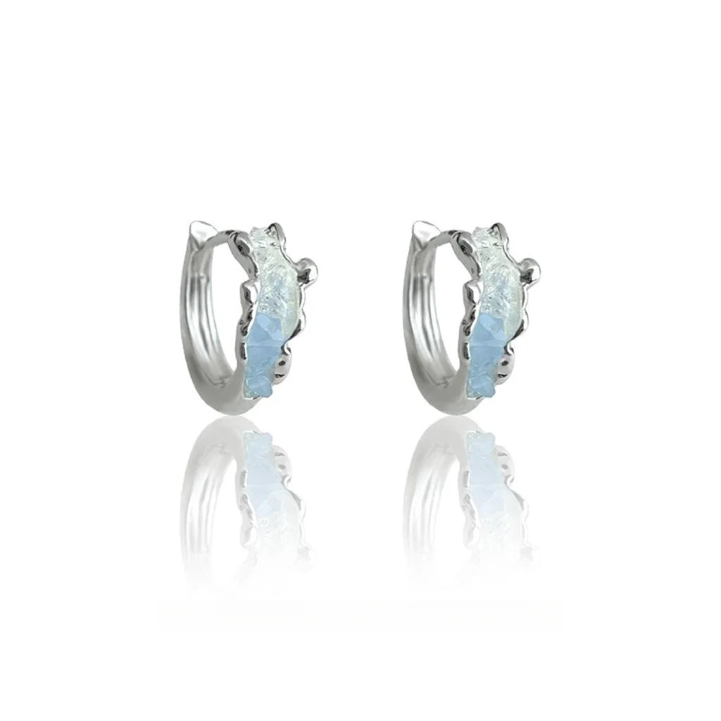 Blue Gradient Glass Crystal Copper Geometric Round Hoop Earrings Light Luxury Trendy Jewelry