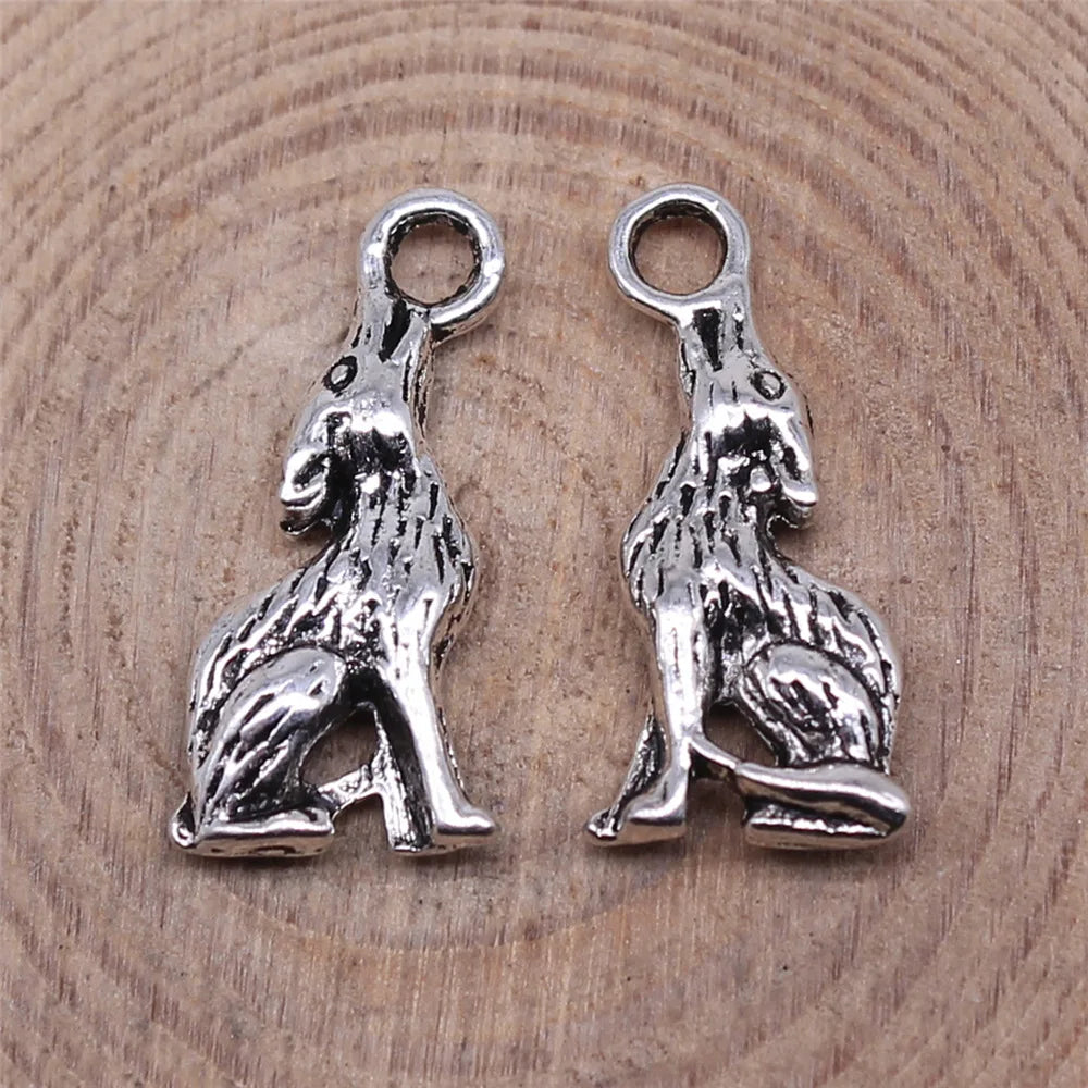 21x7mm 1.3g Antique Silver Zinc Alloy Howling Wolf Charm Pendant for DIY Bracelet Necklace Making