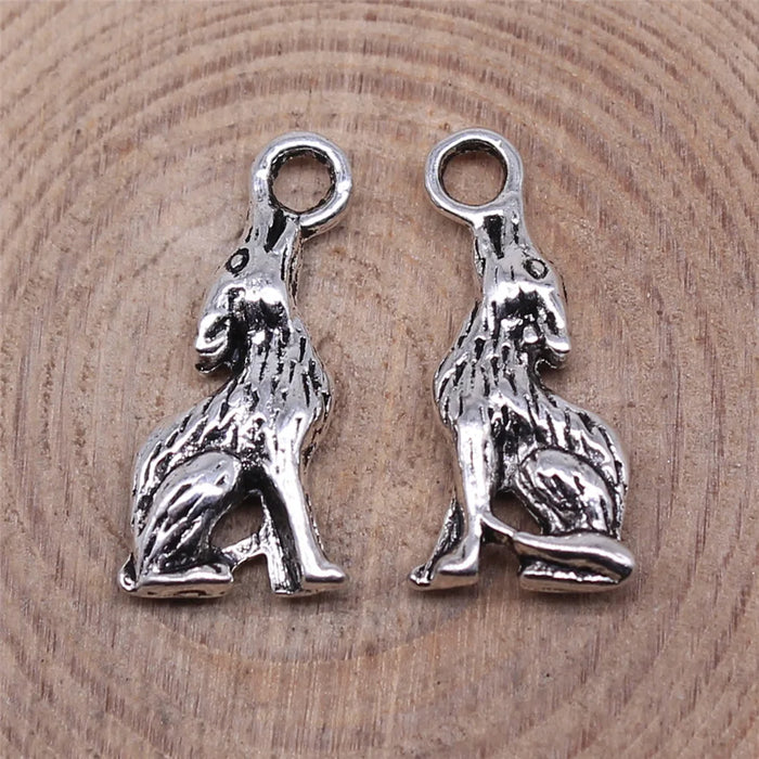 21x7mm 1.3g Antique Silver Zinc Alloy Howling Wolf Charm Pendant for DIY Bracelet Necklace Making