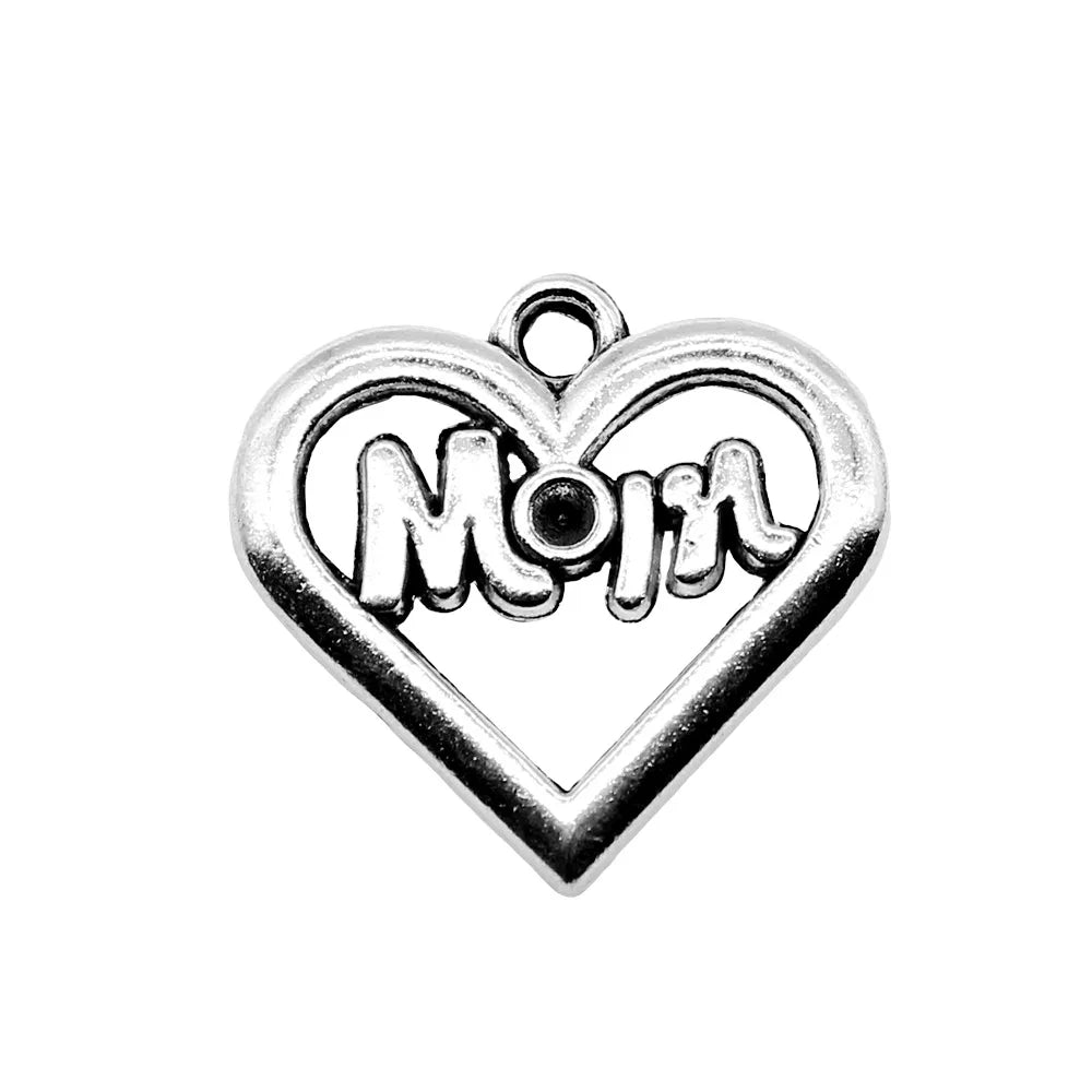 21x20mm 1.5g Antique Silver Zinc Alloy MOM Heart Charm Pendant for DIY Necklace Bracelet Making