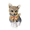 Cute Green Eye Cat Brooch Alloy Rhinestone Enamel Luxury Lapel Pin Corsage Suit Accessory Gift