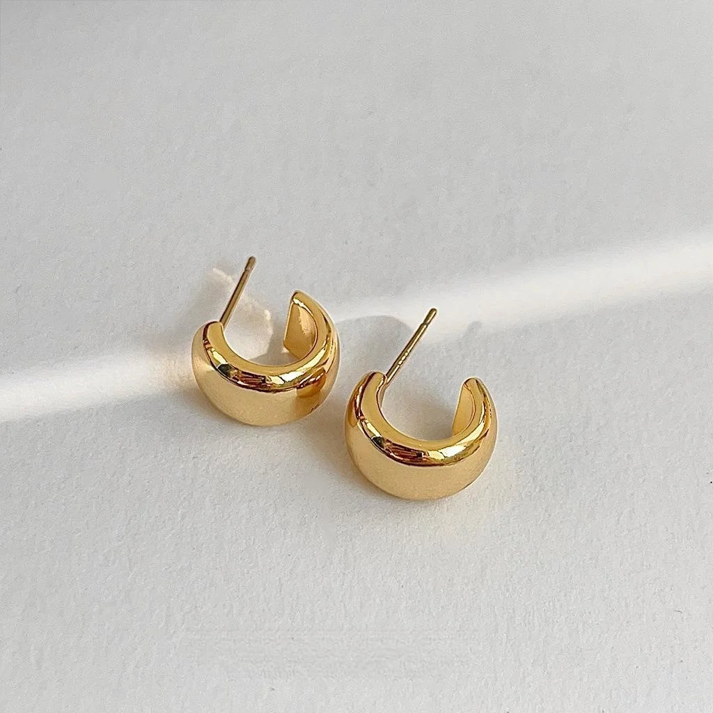 18K Gold Plated Copper Oval Geometric Drop Earrings Minimalist Light Luxury Fashion Jewelry