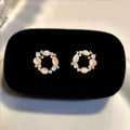 14K Plated Eco Copper Glass Cat Eye Flower Stud Earrings Micro Pave Zircon Light Luxury Jewelry