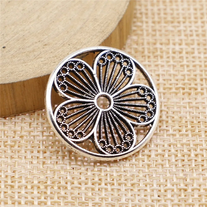 25x25mm 2.9g Antique Silver Zinc Alloy Flower Filigree Charm Pendant for DIY Necklace Making