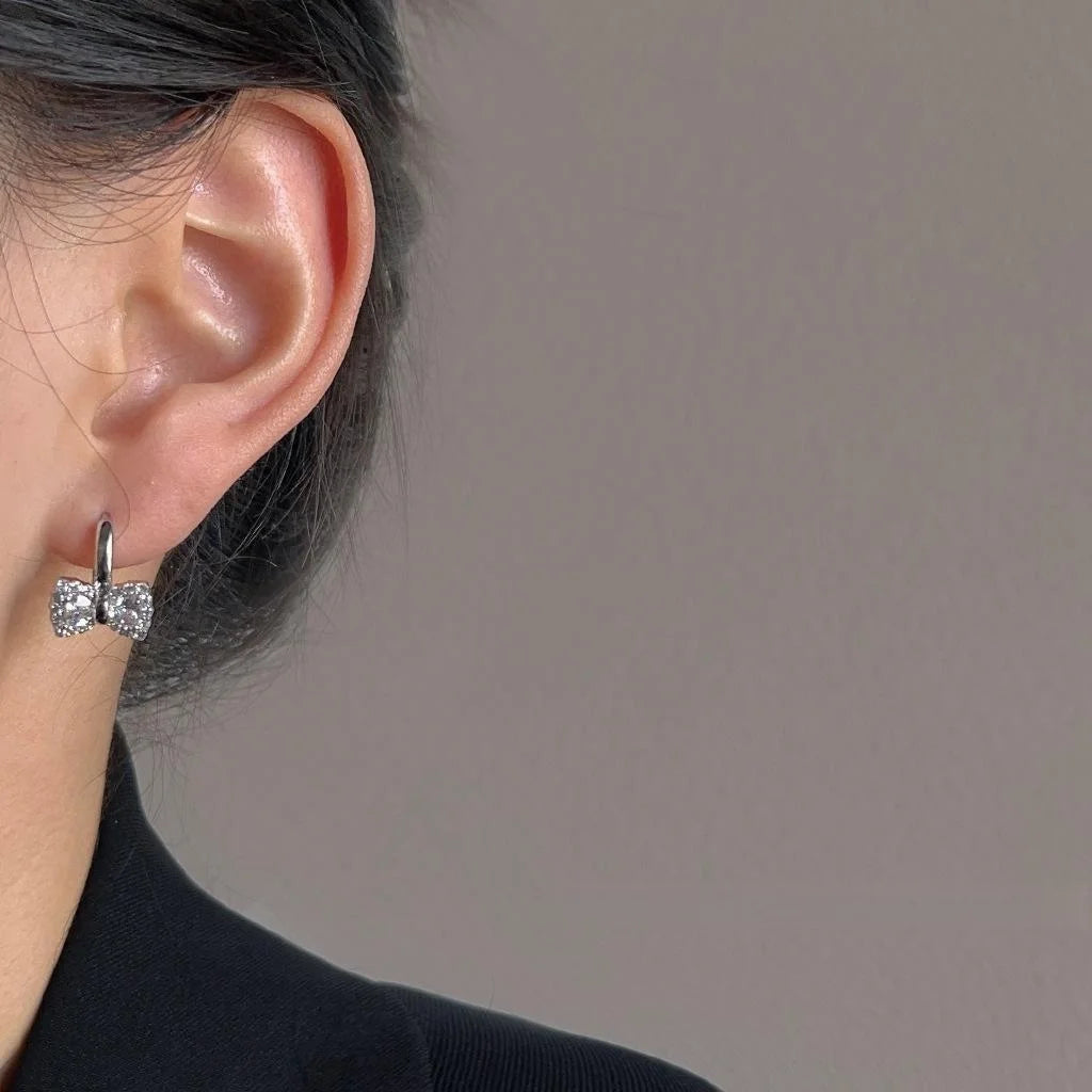Upgraded Thick Real Gold Plated Micro Pave Zircon Bow Drop Earrings Light Luxury Style